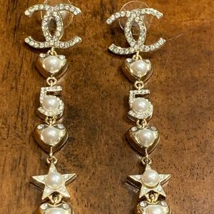 Chanel Jewelry Chanel Cc Glass Pearl Cz 5 Star Dangle Earrings Poshmark